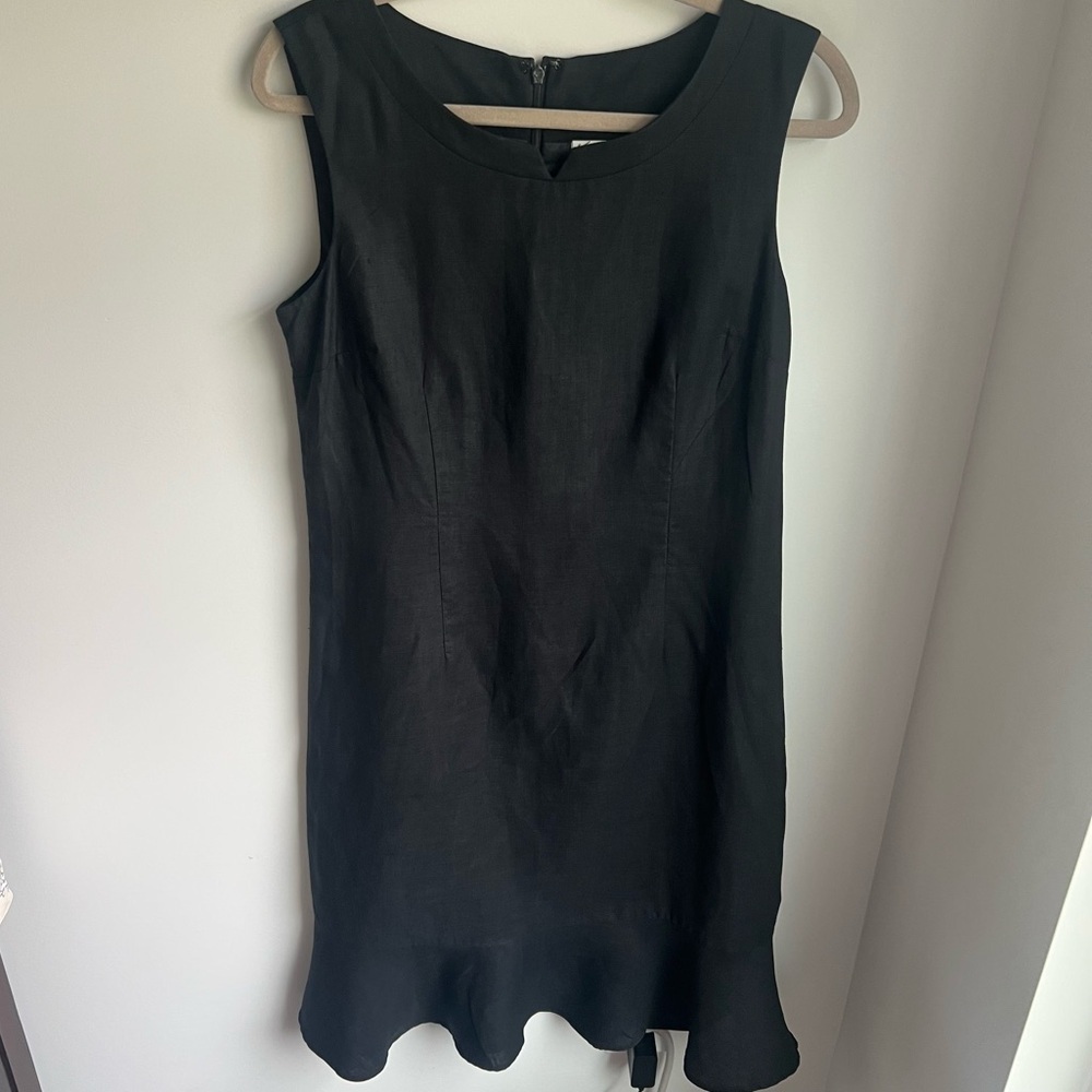 Kim Rogers Black Linen Ruffled Sheath Mini Dress - Size 8